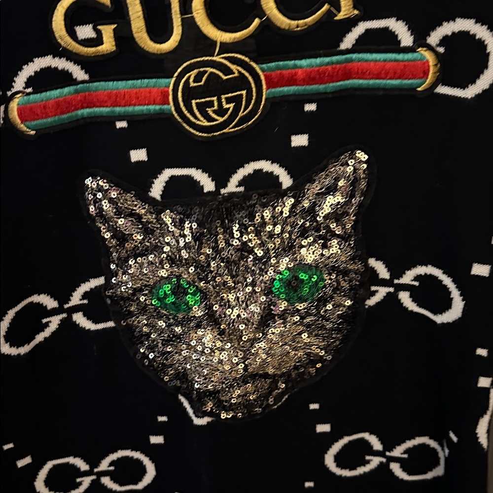 Gucci GG Black Dress with Glittering Cat Motif - Picture 3 of 3